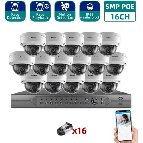 AHCVBIVN H.265+ 16CH 4K 5MP POE Kit CCTV Camera System Outdoor WaterProof Security POE IP Camera Video Surveillance Set 4TB HDD