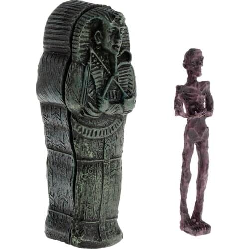 Aquarium Fish Tank Mummy Egypt Landscape Decoration For Reptile Case Hide Play Ornaments Resin Skull Skeleton Handmade Gift C42