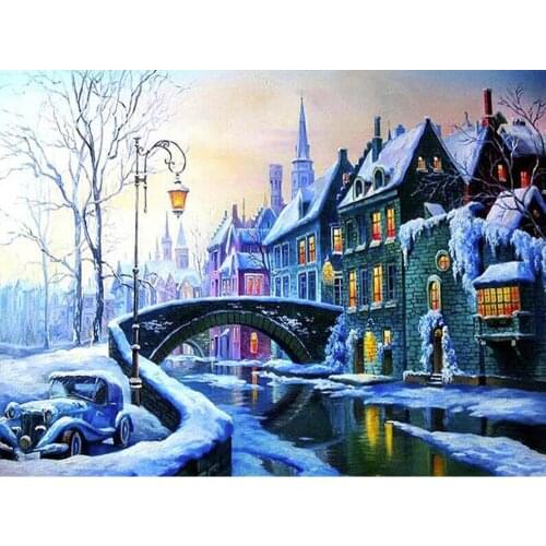 Full Square/Round 5D DIY Diamond Painting Winter Scenery Town 3D Embroidery Mosaic Rhinestones Art Stickers Decor Pictures DF477