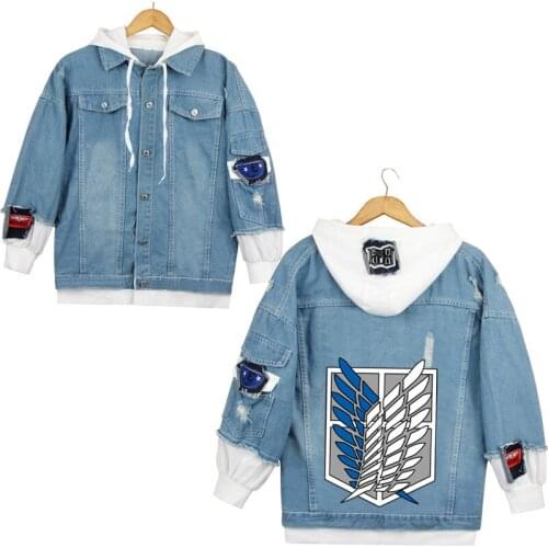 Anime Attack on Titan Denim Hoodies Jacket Scout Regiment Cosplay Jeans Coats Unisex Hooded Sweatshirt Cartoon Costumes