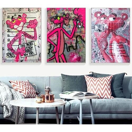 Anime Vintage The Pink Panther Street Art Spray Painting Graffiti Painting Canvas Wall Art Posters and Prints Home Decor Cuadros