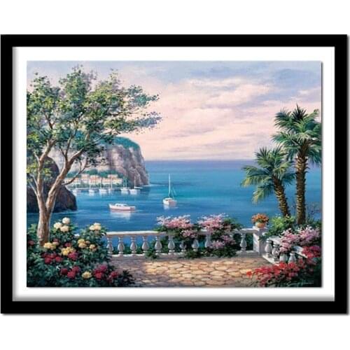 Beauty Life Diamond Landscape seaside mountain town dimensional embroidery 3D DIY diamond painting nature scroll painting