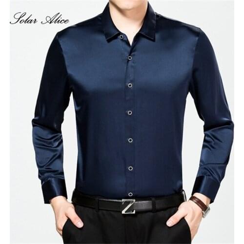 Free Shipping 2021 Mens Summer New Mulberry Silk Shirt Middle-Aged Long-Sleeved Pure Silk Shirt