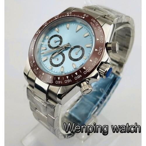 Bliger 39mm sapphire glass silver case blue dial ceramic bezel luminous automatic mens mechanical multifunction watch