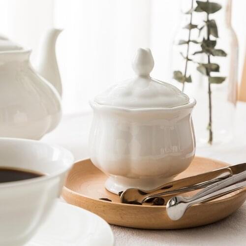 British Retro Style Sugar Bowl With Cover Cafe Restaurant Household Coffee Maker Tools Accessories Sugar Cube Jar Pure White Pot