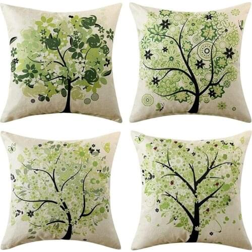 Decorative Green Tree Pillow Covers Pillowcases Solid Square Cushion Cover Linen Throw Pillow Covers Home Decor