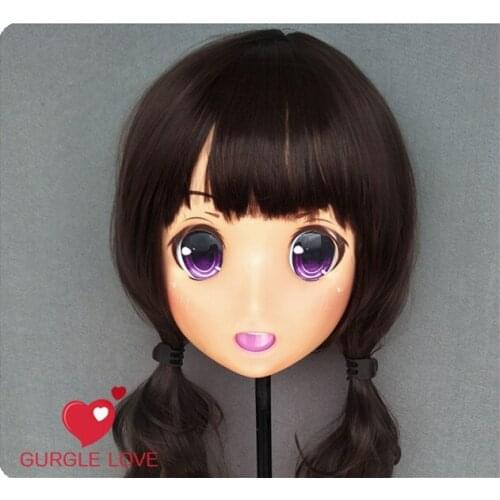 DM151) Female Sweet Girl Resin Half Head Kigurumi Mask With BJD Eyes Cosplay Japanese Anime Role Lolita Mask Crossdress Doll