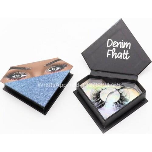 Denim Bandana Diamond Lash Box With Tray Custom Lash Box Packaging With Logo Dramatic Long Wispies Fluffy Handmade Eyelash