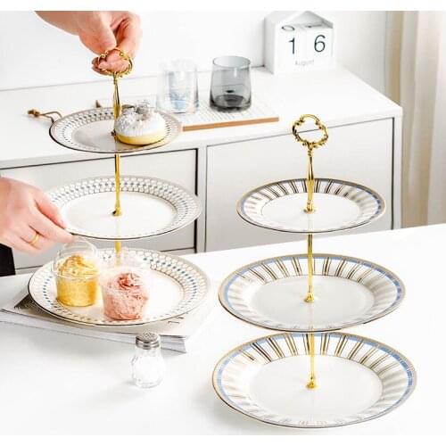 European Ceramic Fruit Basket Stand 3 Tier Fruit Plate Cake Dessert Snacks Plate Compote Vegetables Snacks Storage Tray Stand