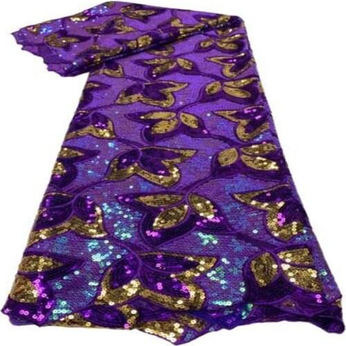 Purple/Gold Fashion Velvet Lace Fabric Colorful Sequins Design African Lace Fabric With Stones Nigerian Velvet Laces For Party