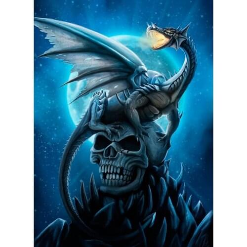 FIYO Full Square/Round Diamond Art Kits Diamond Painting Embroidery Cross Stitch Blue Dragon and Skull 5D DIY Mosaic Home Decor