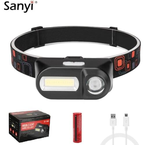 Dual-Switch USB Rechargeable Headlight 7 Modes 3W COB LED Headlamp Waterproof Head Flashlight Torch for Bicycle Night Running