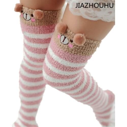 Kawaii Winter Warm Sleep Sock Thicken Girl Animal Sleeping Over Knee Long Socks Striped Cute Compression Thigh High Socks