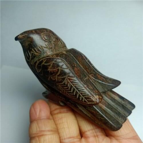 Hongshan culture archaize black iron meteorite sculpture luck art Meteorite bird energy statue #008