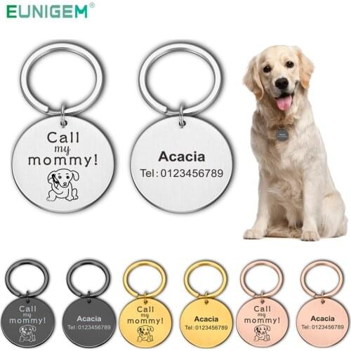 Anti-lost Dog ID Keychain Personalized Pet Name Phone Engraved Call My Mommy Pet ID for Cat Puppy Dog Collar Tag Keyring Pet
