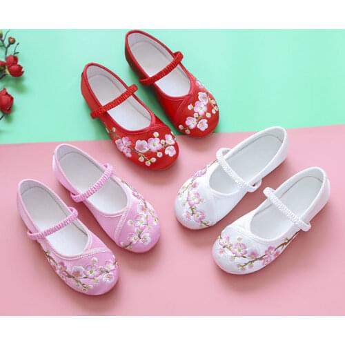 Chinese Style Girls Shoes Dance Shoes Girls Casual Sneakers Kids Shoes for Childrens Embroidered Cloth Casual Shoes
