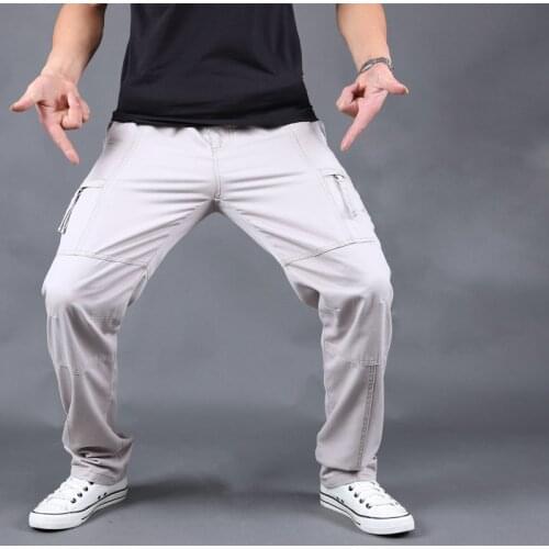 Mens Large Size Multi Pocket Overalls Straight Loose Cotton Cargo Pants Spring Autumn Male Outdoor Sports Military Trousers