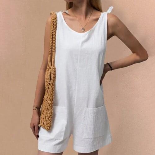 2021 Summer Womens Jumpsuit Solid Color Sleeveless Adjustable Straps Pockets Loose Jumpsuit Dungarees Short Pants Jumpsuits