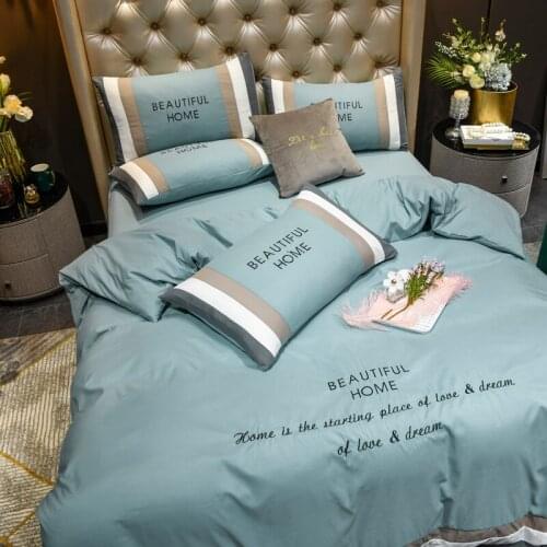 4pcs/set Soft Nordic Pure Silk Bedding Set Twin Queen King Size Duvet Cover Bed Sheet Pillowcase Adult Solid Color Bed Sheet