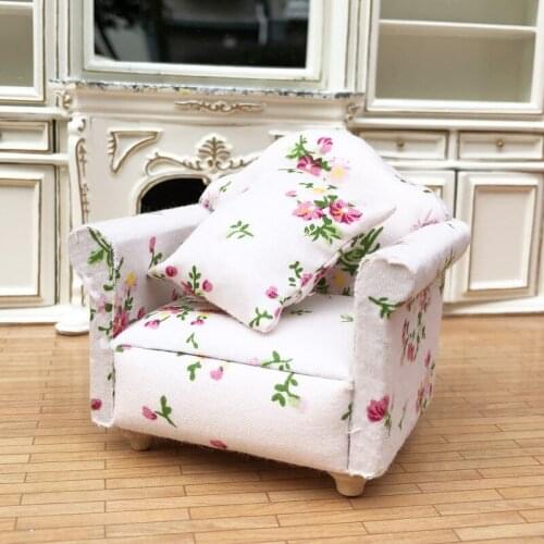 Wood 1/12 Scale Dollhouse Miniature Furniture Wooden Recliner Chaise Couch Sofa Pink