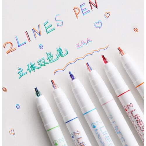 6pcs Cartoon Cute Girl Double Line Pen Set Vintage Flying Crane 2 Tips Mix Color Liner Drawing School Student Supplies A6768