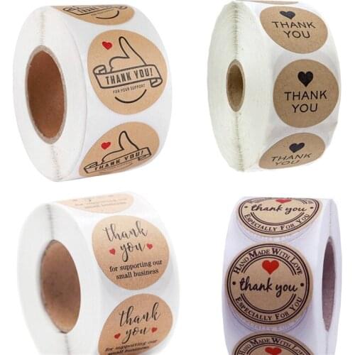 500pcs/roll Flowers Heart THANK YOU Adhesive Stickers Scrapbooking Stationery Cake Biscuit Baking Sealing Labels Gift Christmas