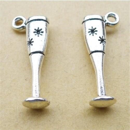 BULK 30 Zinc Alloy Antique Silver Plated 3D Wine Glass Charms Beverage Themed for Bracelet Jewelry Accessory 10*21mm 1.6g