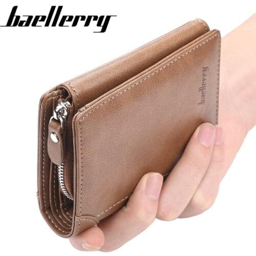 Wholesale Baellerry Men Wallets Leather Double Zipper Card Holder Short Male Purse Coin Pocket Vintage 200PCS/lot