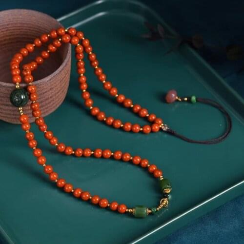 Natural Sichuan Material Southern Red Agate Necklace Long Female Jasper Lotus and Dry Sapphire Rich Light Luxury Jewelry