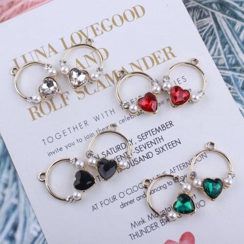 10PCS/Lot Zinc Alloy Charms Gold Color Tone Plated Imitation Pearl Crystal Heart Floating Jewelry Accessory DIY