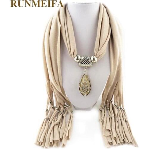 RUNMEIFA Pendants Necklaces Scarf Solid Color Water Drop Trendy Iron Alloy Pendant Women Polyester Scarf Accessories Scarf