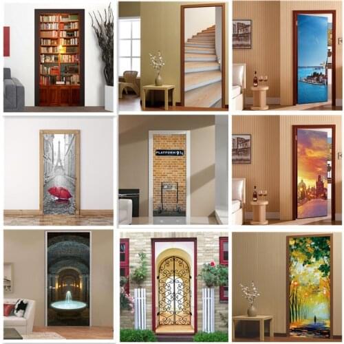 PVC Waterproof Door Sticker Wallpaper Door 3d Self-adhesive Custom Size DIY Wedding Decoration Decal Stickers Porte Doors Renew