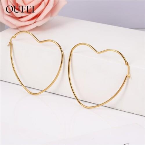 OUFEI Hoop Earrings For Women Heart Big Earrings Stainless Steel Jewelry Woman Accessories 2020 Fashion Jewelry Accessories