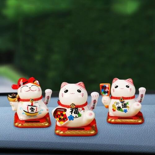 Solar Small Lucky Cat Car Interior Decoration Ceramic Rocker Beckoning Wealth Cat Home Car Decoration Gift Waving Arm Modern