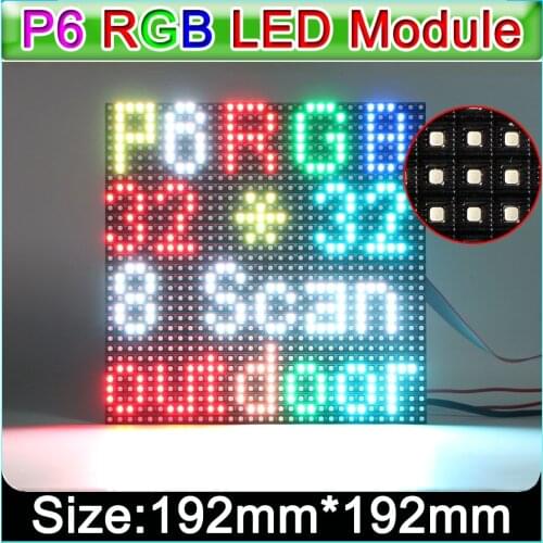 P6 Outdoor full color LED display module 1/8 Scan 192*192mm 32*32 pixels,Outdoor Waterproof P6 RGB LED Display Panel