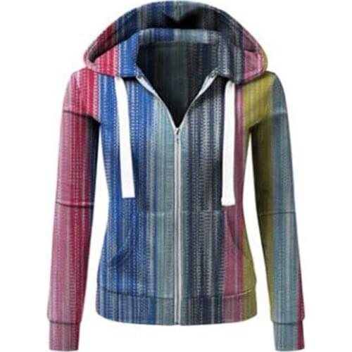 Spring/Autumn 2021 Fashion Korean Version Hoodies Women/Girl Stripe Print Long Sleeve Casual Slim Zipper Hooded Sweatshirts