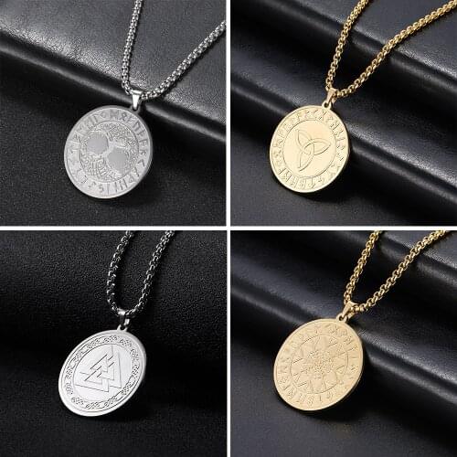 Viking Irish Knot Valknut Necklace Stainless Steel Gold Color Statement Long Chain Pagan Amulet Necklaces Jewelry Gift for Men