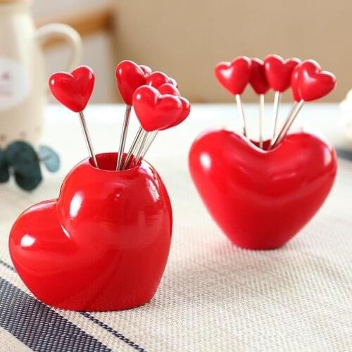 NEWYEARNEW Love Heart Cartoon Food Fruit Forks Snack Dessert Picks for Kids Accessories Kitchen Utensils Wedding Gift
