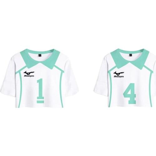 Anime Haikyuu Cosplay Costume Aoba Johsai High School Oikawa Tooru Iwaizumi Hajime Summer Short Sleeve Crop Top T Shirt Women
