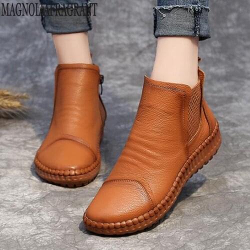 Female Ankle Boots Women Genuine Leather Shoes Winter Boots Keep warm Shoes Woman Casual Spring Genuine Leather Botas Mujer c890