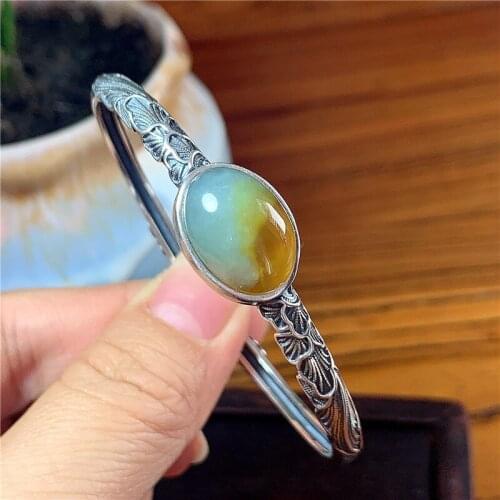 Natural xiuyu open green jade bracelet handmade with 925 sterling silver bracelets for women bangles 925 bracelets for women