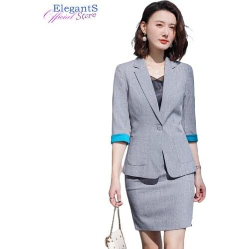2021 Summer Office Work 2 Pieces Skirt Blazer Set Women Skirt Suits Business Lady Uniform Autumn Korean JackeT Tops Skirt Female