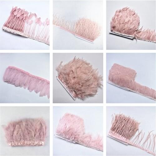 1meters Leather Powder Color Pheasant goose feathers trim DIY sewing feathers for crafts decoration ostrich Wedding accessories