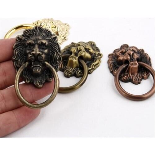 1Pc 40*69MM Lion Head Animal Ring Knob Handle Drawer Antique Alloy Small Knocker Handles Wardrobe Cabinet Home Pulls