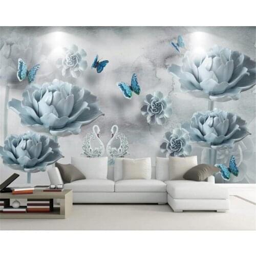 Beibehang 3D Wallpaper Fashion Sense Swan Lake Butterfly Relief Flower 3D Backdrop Living Room Bedroom TV Mural papel de parede