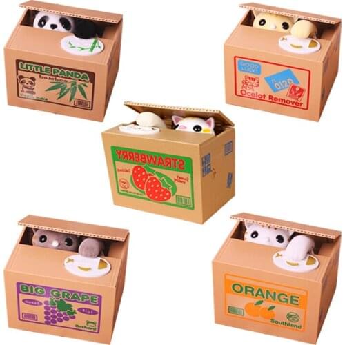Automated Panda Coin Box Kids Money Bank Cute Cat Thief Money Boxes Children Coin Piggy Money Saving Box Toy Gift