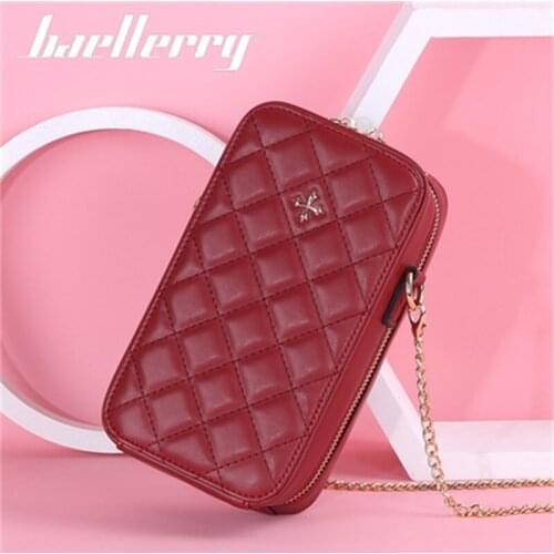 Baellerry Ladies Casual Red Bag Multifunctional Vertical Mobile Phone Bag Plaid Zipper Korean Messenger Bag Long Wallet