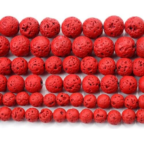 Red Lava Beads Natural Stone Round Loose Spacer Bead for Jewelry Making DIY Charm Bracelet Earrings Accessories 4/6/8/10/12mm