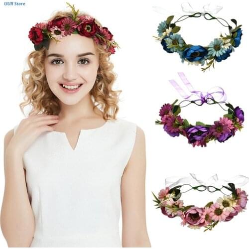 Floral Crown Handmade Bridal Exquisite Flower Garland with Ribbon Photo Props