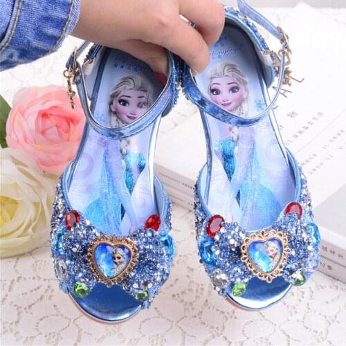 Disney New Frozen Elsa And Anna Girls Sandals With Glitter Bow Disney Princess Kids Soft Shoes